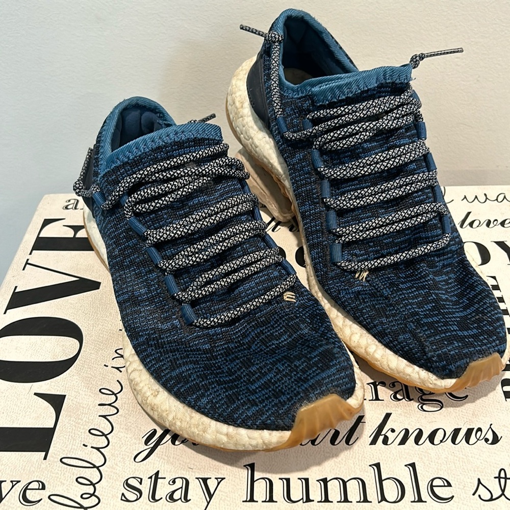 Adidas Mens Blue Pure Boost AirVents Running LaceUp Woven Sneakers VGUC